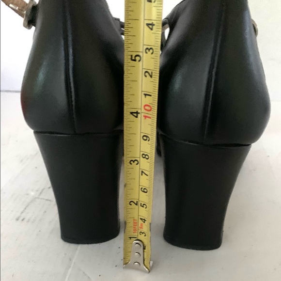 Black soft and shiny real leather T-Strap shoes block heels Eur 42 US 10 - 10.5 - Picture 7 of 8